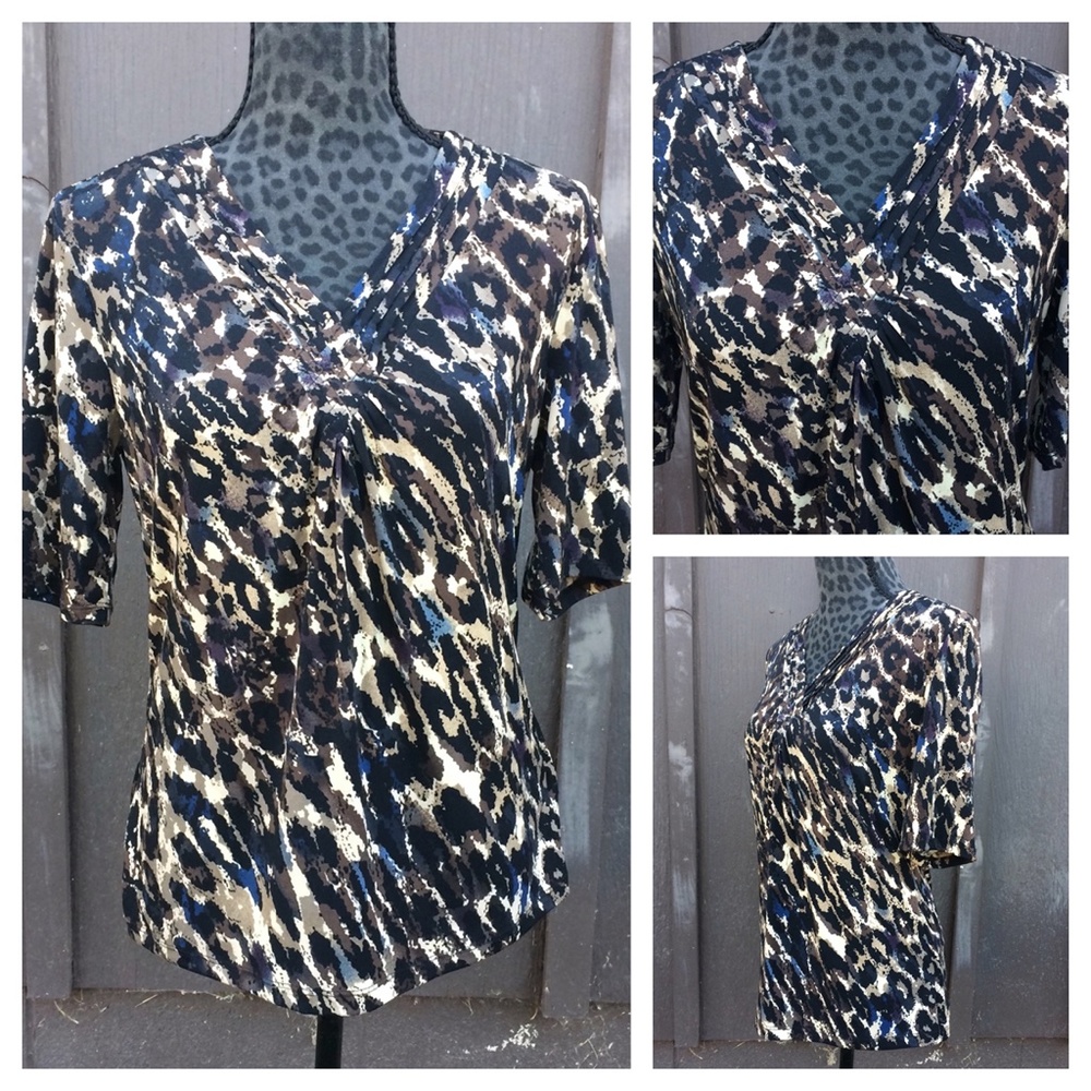 Liz Claiborne Black and Brown Camo Top - Petite Large